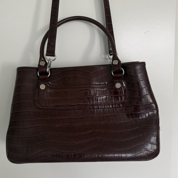 LIZ CLAIRBONE embossed faux croc satchel bag Dark Brown Crocodile Embossed Bag - Picture 7 of 16